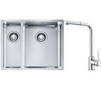 Conjunto fregadero de acero Franke Box 127.0369.916, grifo de cocina Franke Sirius Side 115.0668.280