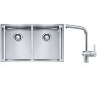 Conjunto fregadero de acero Franke Box 127.0370.188, grifo de cocina Franke Atlas 115.0521.439