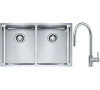 Conjunto fregadero de acero Franke Box 127.0370.188, grifo de cocina Franke Eos 115.0590.045