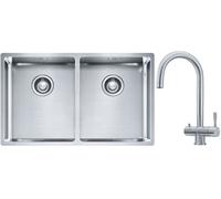 Conjunto fregadero de acero Franke Box 127.0370.188, grifo de cocina Franke Eos 120.0179.979