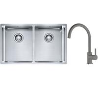 Conjunto fregadero de acero Franke Box 127.0370.188, grifo de cocina Franke Lina 115.0626.022