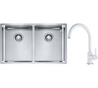 Conjunto fregadero de acero Franke Box 127.0370.188, grifo de cocina Franke Lina 115.0626.024