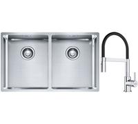 Conjunto fregadero de acero Franke Box 127.0370.188, grifo de cocina Franke Lina 115.0626.085