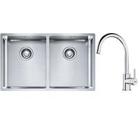 Conjunto fregadero de acero Franke Box 127.0370.188, grifo de cocina Franke Lina 115.0693.228