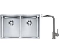 Conjunto fregadero de acero Franke Box 127.0370.188, grifo de cocina Franke Sirius Side 115.0668.280