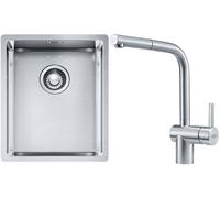 Conjunto fregadero de acero Franke Box 127.0453.653, grifo de cocina Franke Atlas 115.0521.439