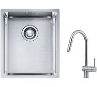 Conjunto fregadero de acero Franke Box 127.0453.653, grifo de cocina Franke Atlas 115.0590.047