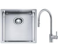 Conjunto fregadero de acero Franke Box 127.0453.653, grifo de cocina Franke Eos 115.0590.045