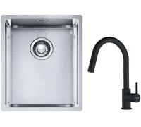 Conjunto fregadero de acero Franke Box 127.0453.653, grifo de cocina Franke Lina 115.0626.053