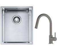 Conjunto fregadero de acero Franke Box 127.0453.653, grifo de cocina Franke Lina 115.0626.057