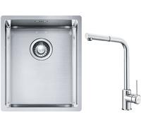 Conjunto fregadero de acero Franke Box 127.0453.653, grifo de cocina Franke Sirius Side 115.0668.280