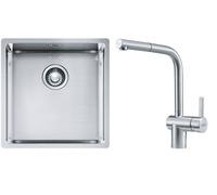 Conjunto fregadero de acero Franke Box 127.0453.654, grifo de cocina Franke Atlas 115.0521.439