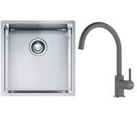 Conjunto fregadero de acero Franke Box 127.0453.654, grifo de cocina Franke Lina 115.0626.022