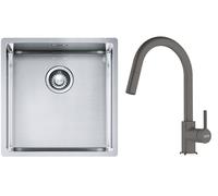 Conjunto fregadero de acero Franke Box 127.0453.654, grifo de cocina Franke Lina 115.0626.057