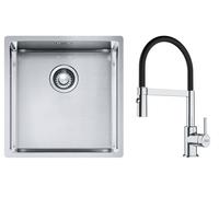 Conjunto fregadero de acero Franke Box 127.0453.654, grifo de cocina Franke Lina 115.0626.085