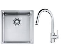 Conjunto fregadero de acero Franke Box 127.0453.654, grifo de cocina Franke Lina 115.0693.229