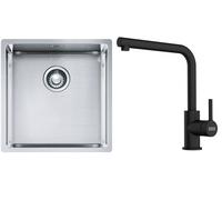 Conjunto fregadero de acero Franke Box 127.0453.654, grifo de cocina Franke Lina 115.0712.435