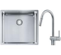 Conjunto fregadero de acero Franke Box 127.0453.655, grifo de cocina Franke Atlas 115.0590.047