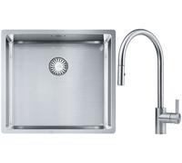 Conjunto fregadero de acero Franke Box 127.0453.655, grifo de cocina Franke Eos 115.0590.045