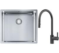 Conjunto fregadero de acero Franke Box 127.0453.655, grifo de cocina Franke Eos 115.0613.671