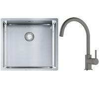 Conjunto fregadero de acero Franke Box 127.0453.655, grifo de cocina Franke Lina 115.0626.022
