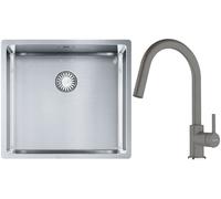 Conjunto fregadero de acero Franke Box 127.0453.655, grifo de cocina Franke Lina 115.0626.057