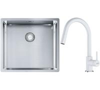 Conjunto fregadero de acero Franke Box 127.0453.655, grifo de cocina Franke Lina 115.0626.081