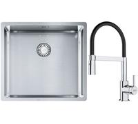 Conjunto fregadero de acero Franke Box 127.0453.655, grifo de cocina Franke Lina 115.0626.085