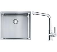 Conjunto fregadero de acero Franke Box 127.0453.655, grifo de cocina Franke Lina 115.0693.230