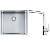 Conjunto fregadero de acero Franke Box 127.0453.655, grifo de cocina Franke Lina 115.0712.420