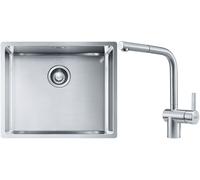 Conjunto fregadero de acero Franke Box 127.0453.656, grifo de cocina Franke Atlas 115.0521.439