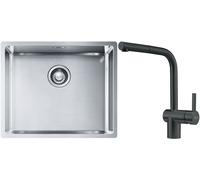 Conjunto fregadero de acero Franke Box 127.0453.656, grifo de cocina Franke Atlas 115.0550.427
