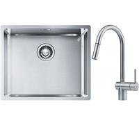 Conjunto fregadero de acero Franke Box 127.0453.656, grifo de cocina Franke Atlas 115.0590.047