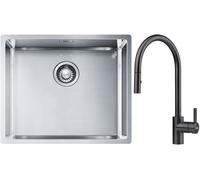 Conjunto fregadero de acero Franke Box 127.0453.656, grifo de cocina Franke Eos 115.0613.671