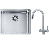 Conjunto fregadero de acero Franke Box 127.0453.656, grifo de cocina Franke Eos 120.0179.979