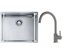 Conjunto fregadero de acero Franke Box 127.0453.656, grifo de cocina Franke Lina 115.0626.022
