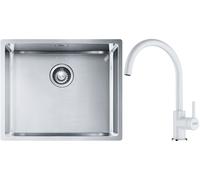 Conjunto fregadero de acero Franke Box 127.0453.656, grifo de cocina Franke Lina 115.0626.024