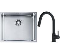 Conjunto fregadero de acero Franke Box 127.0453.656, grifo de cocina Franke Lina 115.0626.053