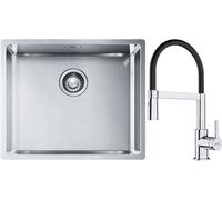 Conjunto fregadero de acero Franke Box 127.0453.656, grifo de cocina Franke Lina 115.0626.085