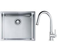Conjunto fregadero de acero Franke Box 127.0453.656, grifo de cocina Franke Lina 115.0693.229