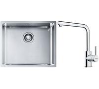 Conjunto fregadero de acero Franke Box 127.0453.656, grifo de cocina Franke Lina 115.0712.420