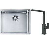 Conjunto fregadero de acero Franke Box 127.0453.656, grifo de cocina Franke Mythos 115.0550.441