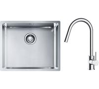 Conjunto fregadero de acero Franke Box 127.0453.656, grifo de cocina Oltens Litla 35204100