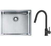 Conjunto fregadero de acero Franke Box 127.0453.656, grifo de cocina Oltens Litla 35204300
