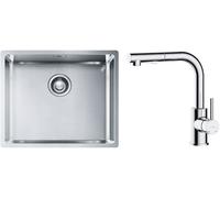 Conjunto fregadero de acero Franke Box 127.0453.656, grifo de cocina Oltens Myvat 35205100