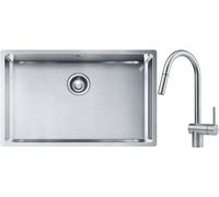 Conjunto fregadero de acero Franke Box 127.0453.658, grifo de cocina Franke Atlas 115.0590.047