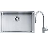 Conjunto fregadero de acero Franke Box 127.0453.658, grifo de cocina Franke Eos 115.0590.045