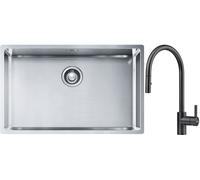 Conjunto fregadero de acero Franke Box 127.0453.658, grifo de cocina Franke Eos 115.0613.671