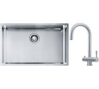 Conjunto fregadero de acero Franke Box 127.0453.658, grifo de cocina Franke Eos 120.0179.979