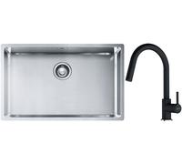 Conjunto fregadero de acero Franke Box 127.0453.658, grifo de cocina Franke Lina 115.0626.055